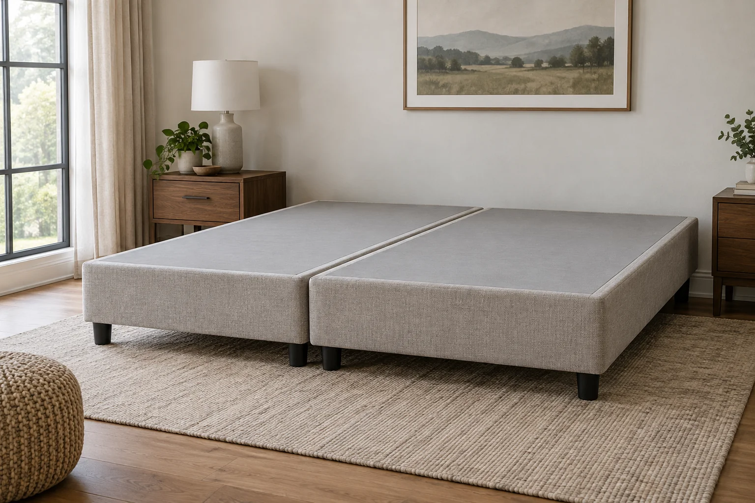 Two matching static bed foundation sections displayed side by side